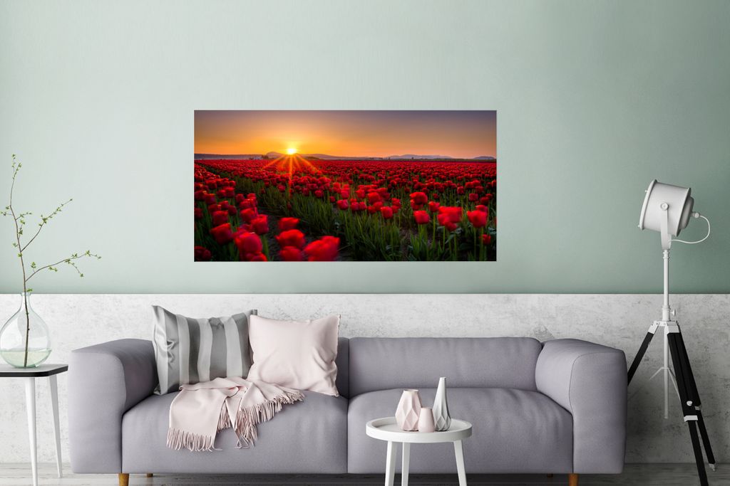 MuchoWow Poster Ein Feld mit nur roten Tulpen 160x80 cm - Foto Poster