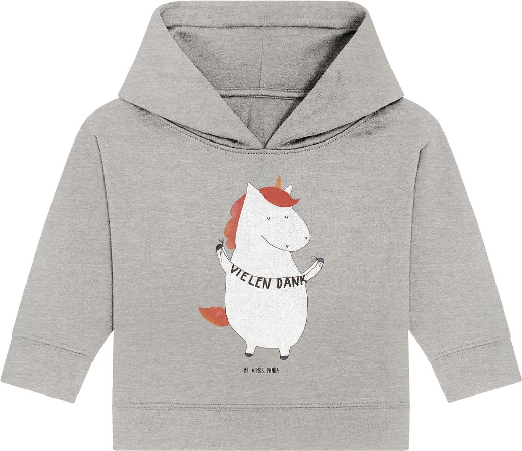 Mr. & Mrs. Panda Organic Baby Hoodie Einhorn Dankeschön 12. - 18. Monat - Heather Grey - Geschenk, Vielen Dank, Unicorn, Einhörner, Kapuzensweats...