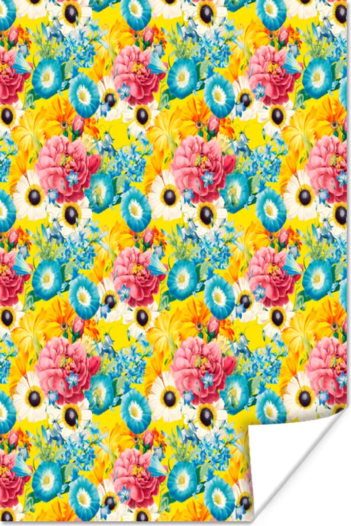 MuchoWow Poster Blumen - Collage - Farben 80x120 cm - Papierdruck