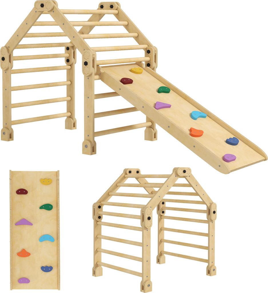 Faltbares 3-in-1 Klettergerüst aus Holz mit Leiter & Rutsche für Kinder 1,5-4 Jahre | Kletterwand, Indoor-Spielzeug