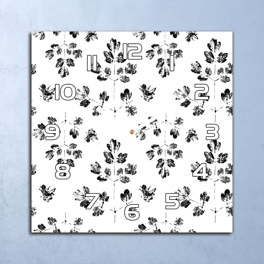 Deko Glasuhr Wanduhr 30x30 Blätter Drucken Quarz Küchenuhr Bürouhr