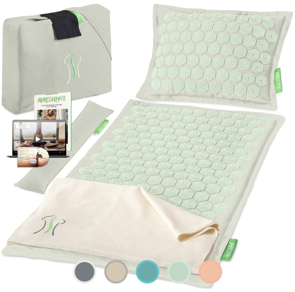 BACKLAxx Akupressur-Set Akupressurmatte Massagematte & Kissen Nadelmatte Akupunktur Gletschermint