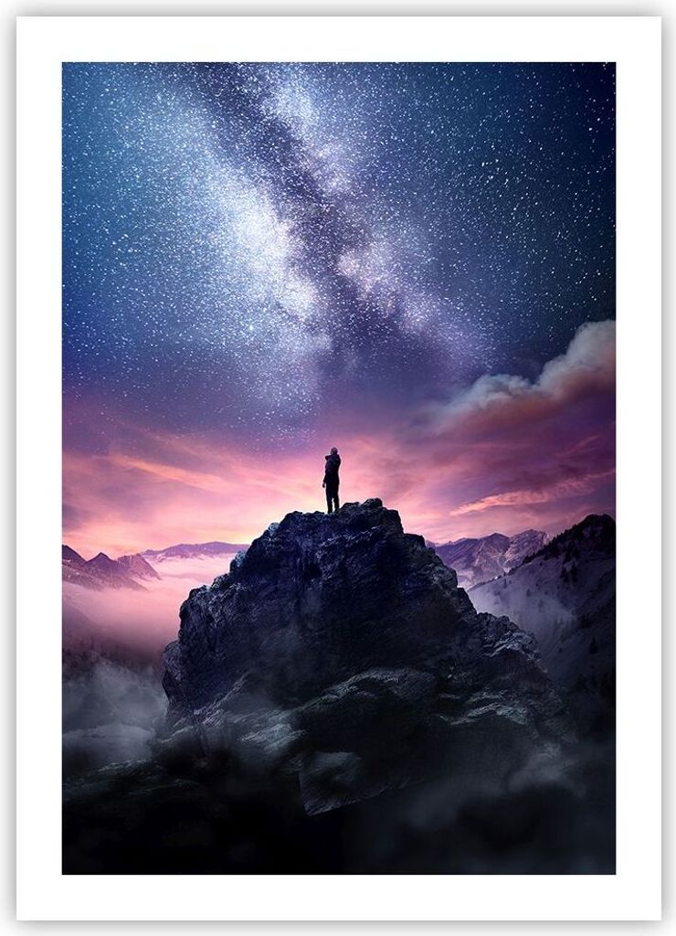 Poster - Poster ohne Rahmen - Gipfel Wolken Nacht - 50x70 cm - Wand Bild - Wanddeko - Wandbilder - Kunstposter - Wandposter - Bilder - Kunstdruck -...
