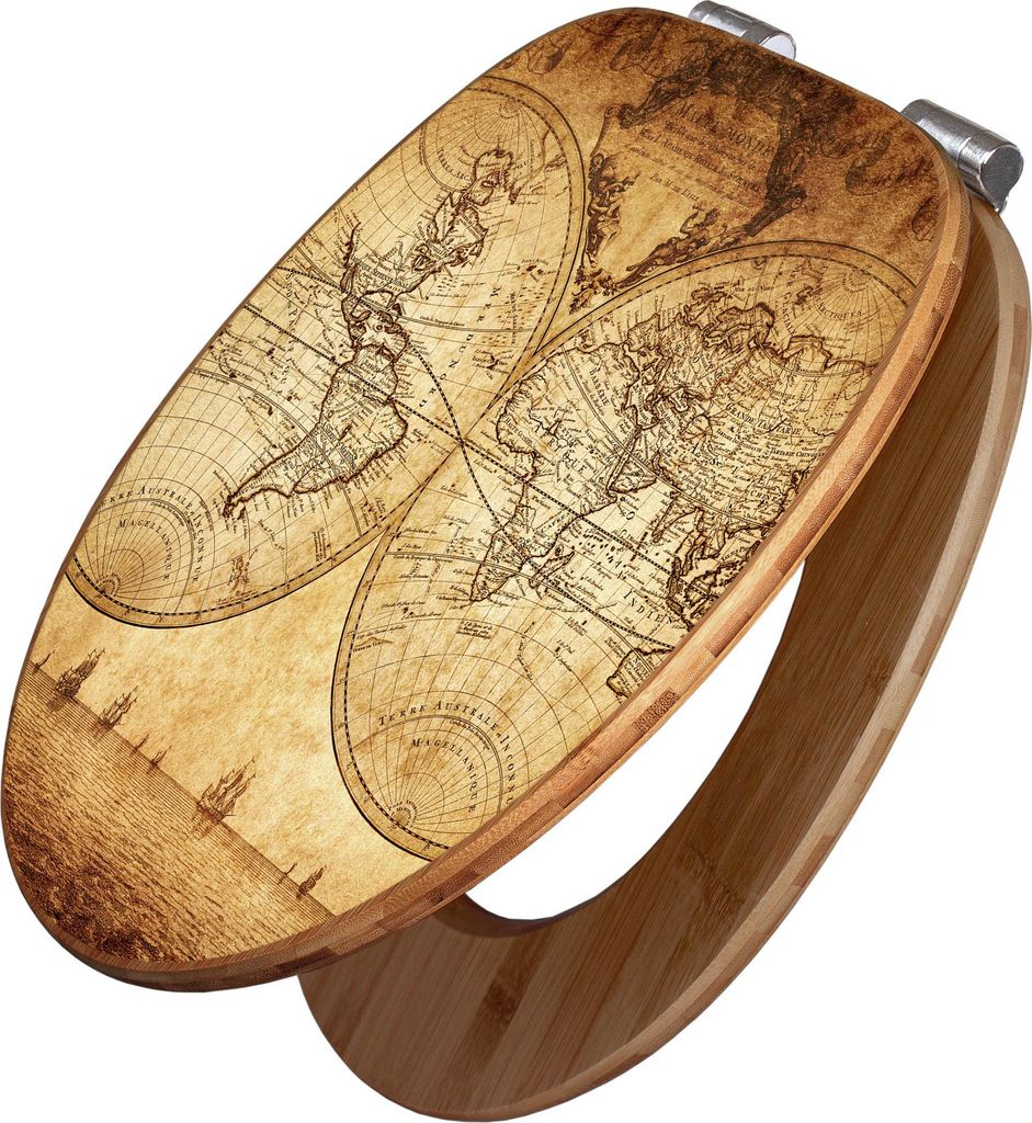 banjado Design WC Sitz Bambus Absenkautomatik -Sieben Weltmeere - Toilettendeckel mit Absenkautomatik Holz/hochwertiger Bambus Klodeckel/WC-Sitz f...