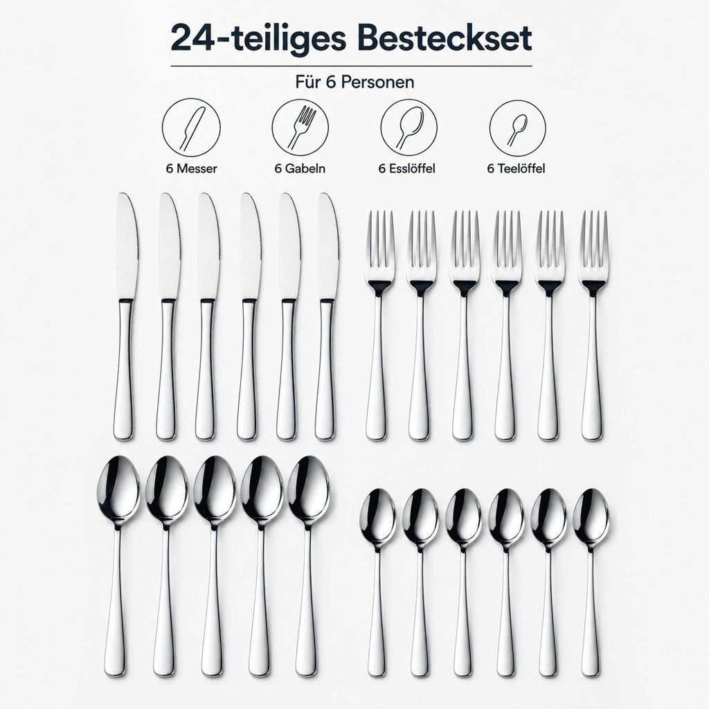 Besteckset 24 Teilig Besteck für 6 Personen Edelstahl
