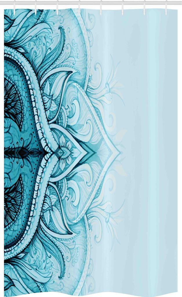 ABAKUHAUS Mandala Schmaler Duschvorhang, dekorative Spitze, Badezimmer Deko Set aus Stoff mit Haken, 120 x 180 cm, Aqua