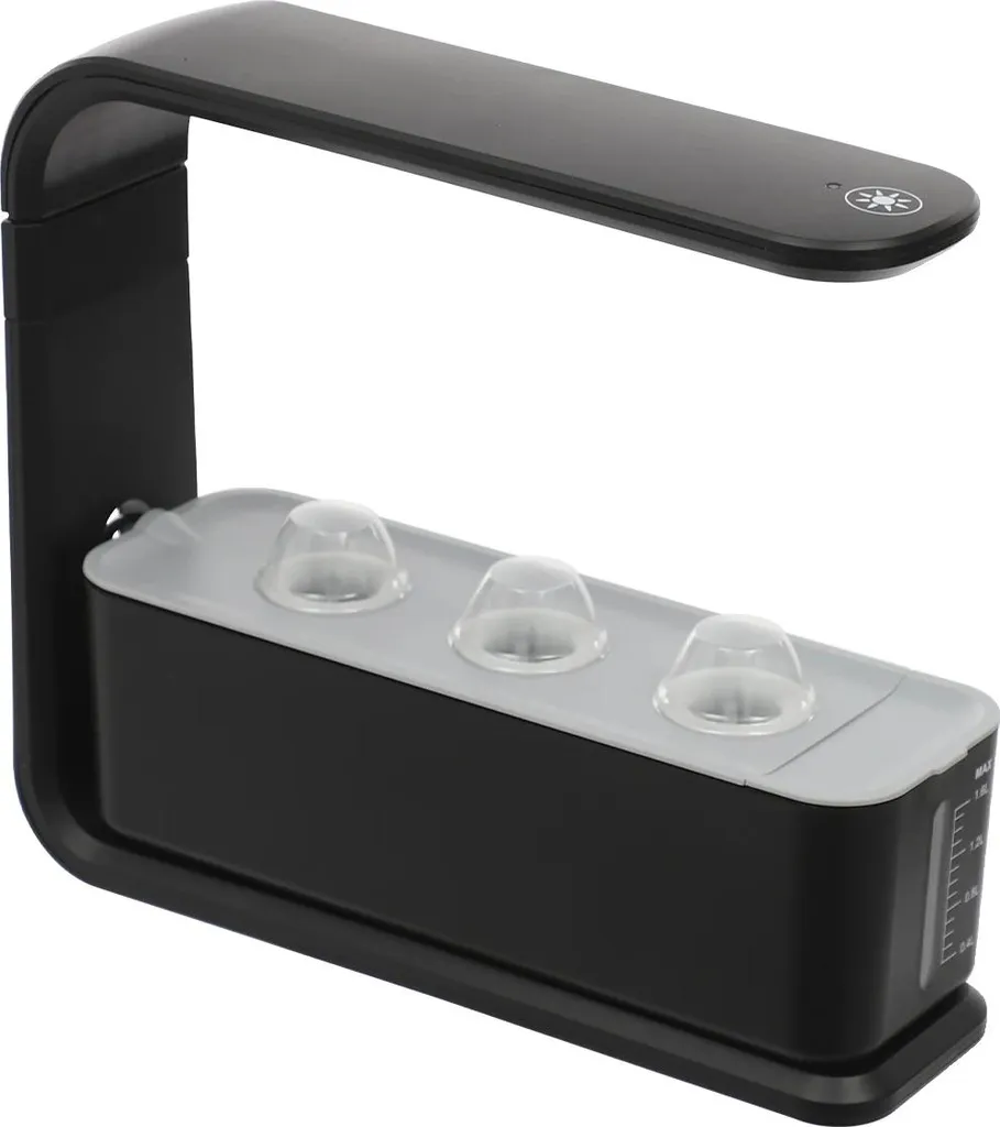 Planteur hydroponique noir avec lampe réglable et design basse énergie