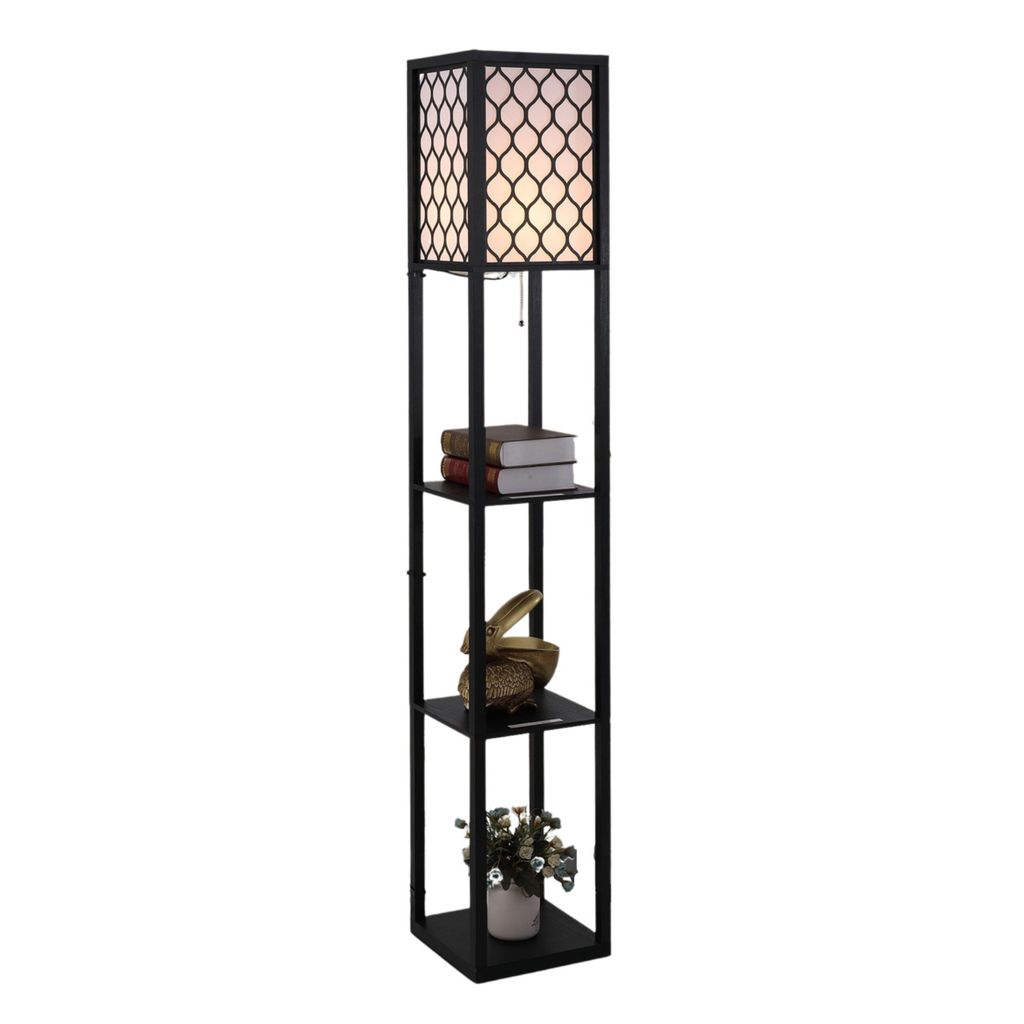 ZenZee Stehleuchte, Stehlampe, Standlampe mit Regalablagen, Standleuchte Modern, E27, 160 cm, Schwarz