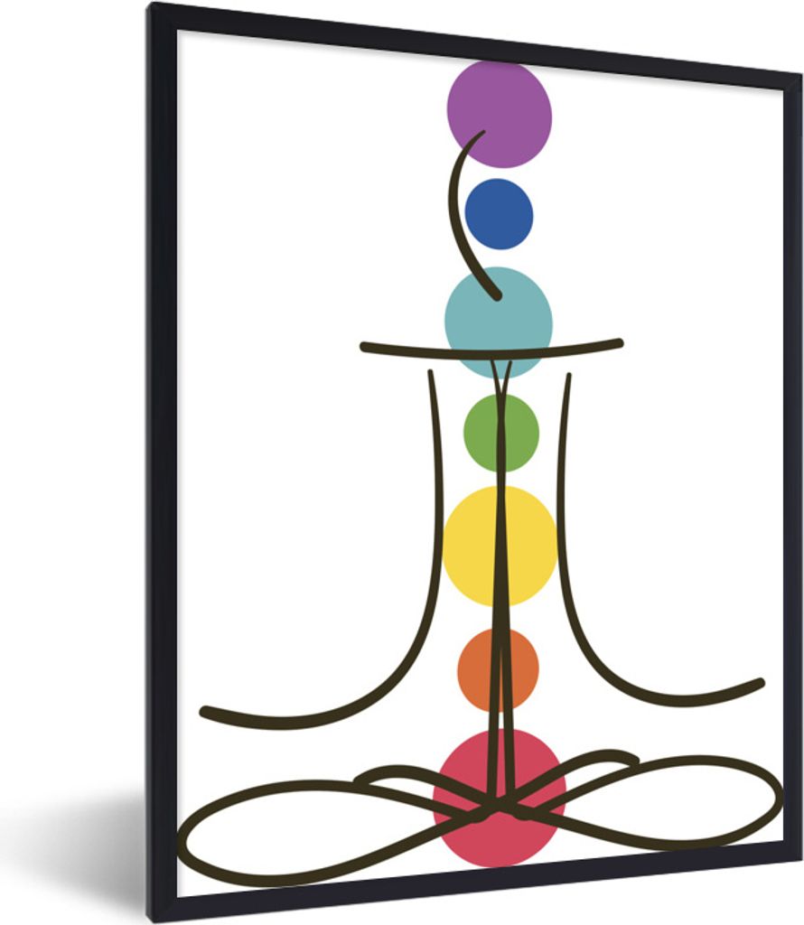 MuchoWow MuchoWow Gerahmtes Poster Abstrakte Illustration der sieben Chakren 30x40 cm - Poster mit zchwarzem Bilderrahmen - Wanddeko - Kunstdrucke