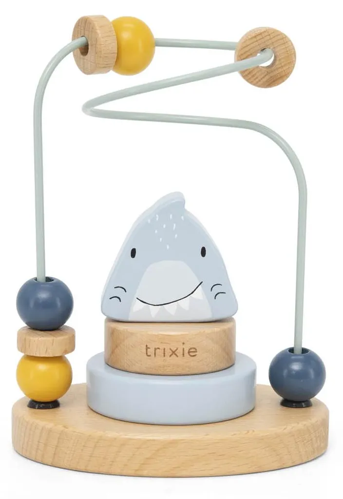 Jouet en bois Mr. Shark Trixie avec cadre à perles multicolores