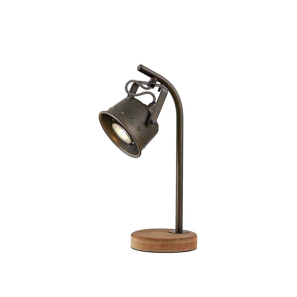 Lindby Tischlampe Rubinjo, 37cm, schwarz, Holz, Metall, GU10