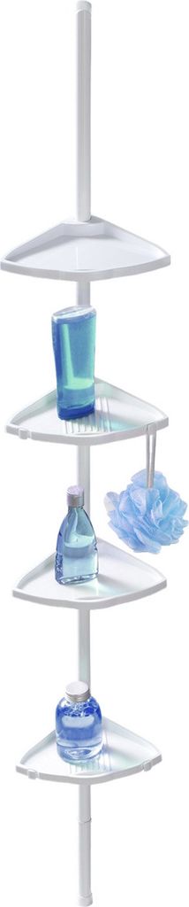 WENKO Teleskop Dusche Badewannen Ecke 4 Ablagen Regal Korb Bad EASY Weiß Bad