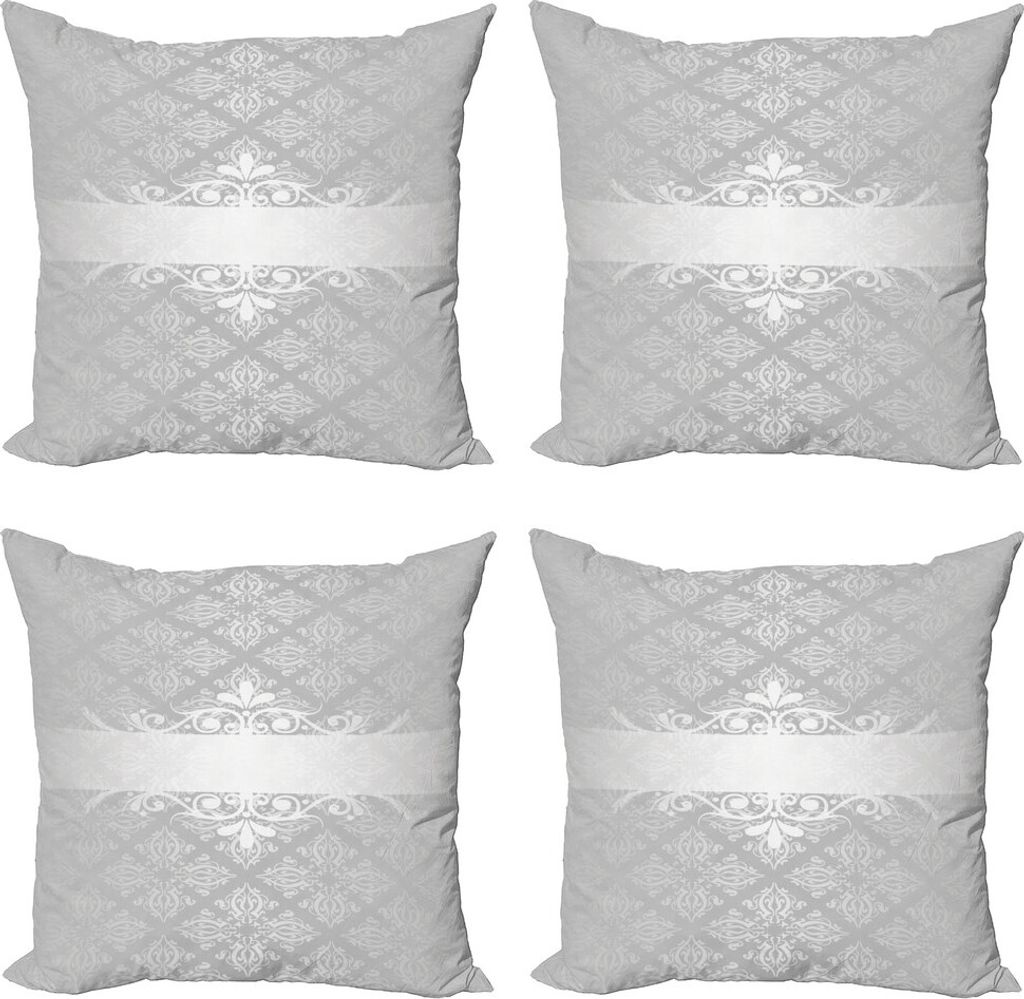 ABAKUHAUS Grau Kissenbezug Set (4 Stück), Klassische Blumenrolle, Moderner Doppelseitiger Digitaldruck, 60 cm x 60 cm, grau grau