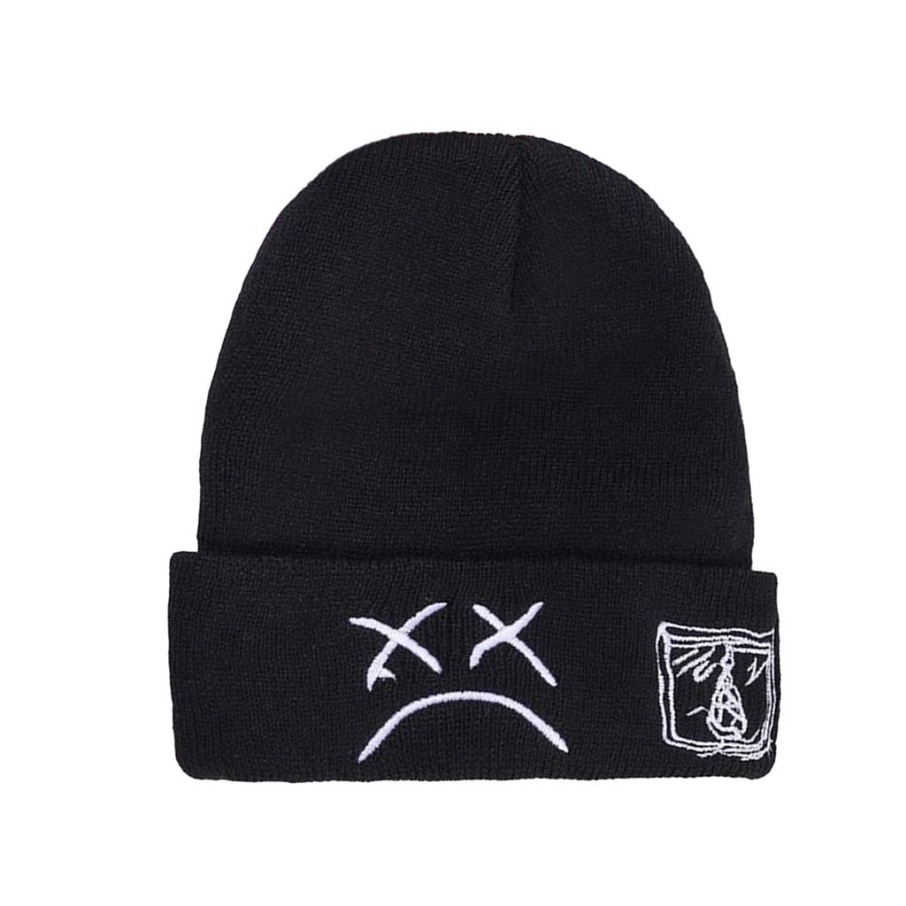 Winter Damen Stickerei Strickmütze Trauriges Ausdrucksmuster Beanie Mütze Hip Hop Style Damen Herren Warme Wollmütze