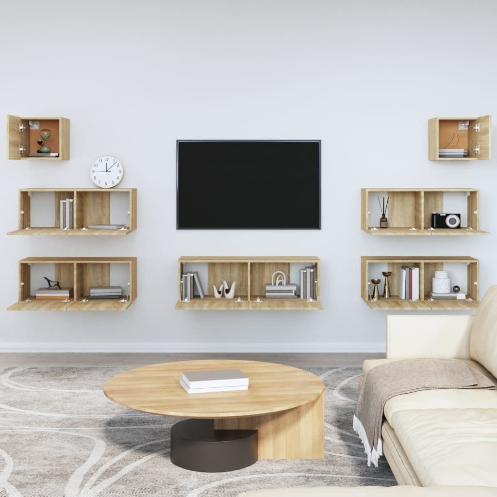 The Living Store 7-tlg. TV-Schrank-Set Sonoma-Eiche Holzwerkstoff