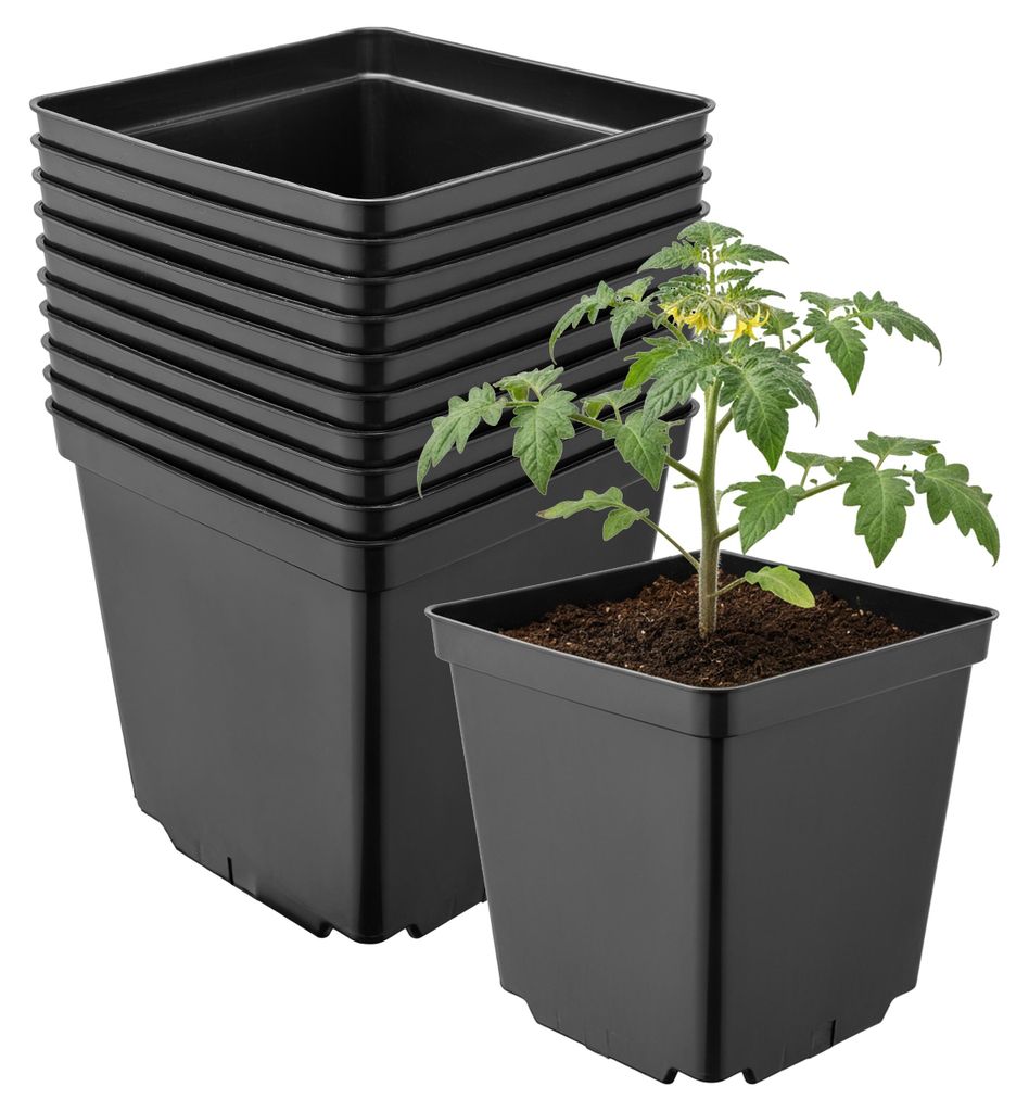 Garronda 10 Stück Kunststoff eckig mit Drainagelöchern Blumentopf für Garten (Schwarz, 15 x 15 x 15 cm (2,5L)) GD-KW-S