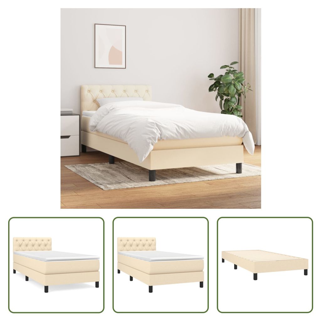 The Living Store Boxspringbett mit Matratze Creme 80x200 cm Stoff