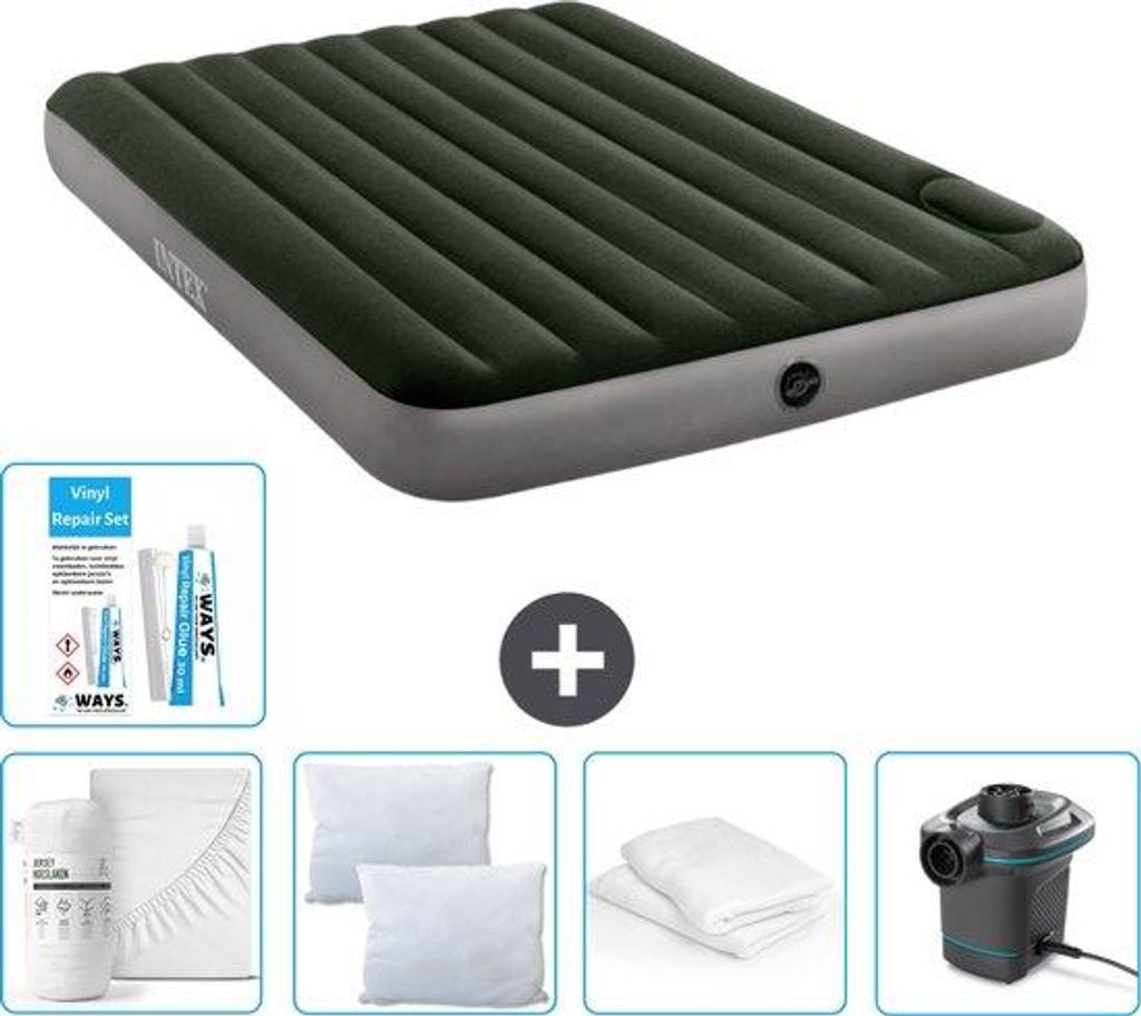 Luftbett 2er - 152 x 203 x 25 cm - Grün - Baumwoll - Kissen Produktbild 