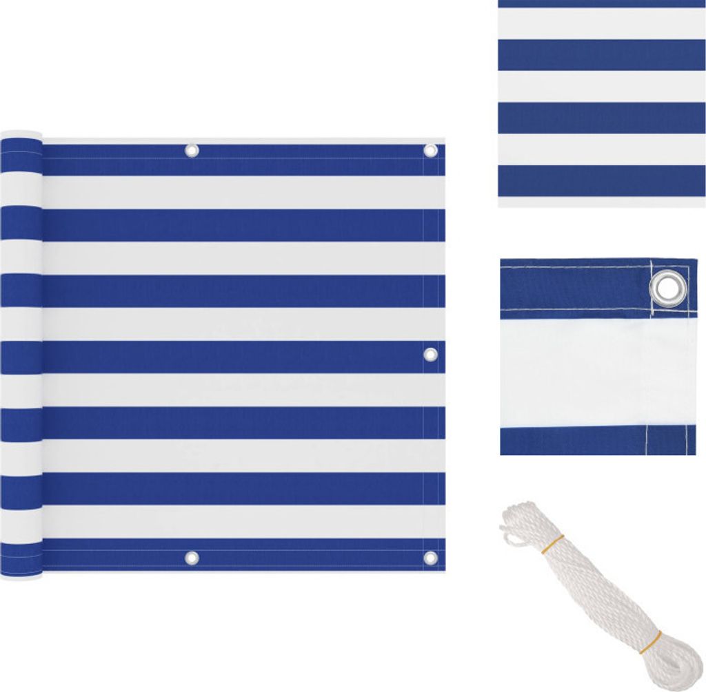 vidaXL Balkon-Sichtschutz Weiß und Blau 90x500 cm Oxford-Gewebe - Sonnenschirme & Sonnenschutze