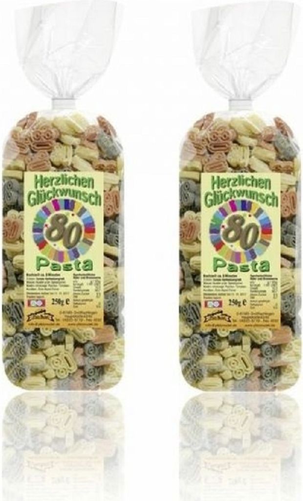 Streuteile Zahl 80 aus Nudelteig, 2X 250 g, Nudeln, Pasta, Dekoration, Delikatesse, Geburtstag