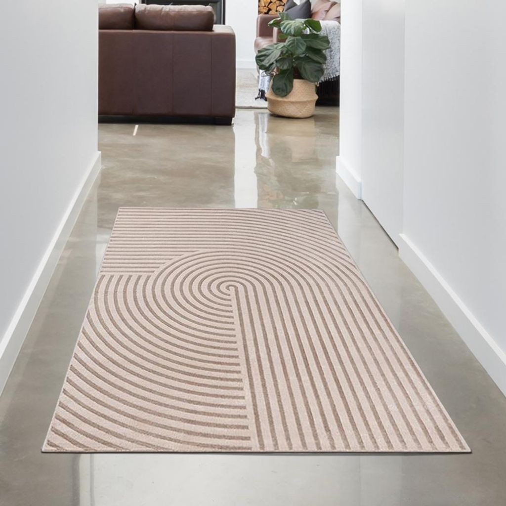 Moderner Teppich Beige Grau mit 3D Struktur und Schimmeroptik Größe - 80 x 150 cm