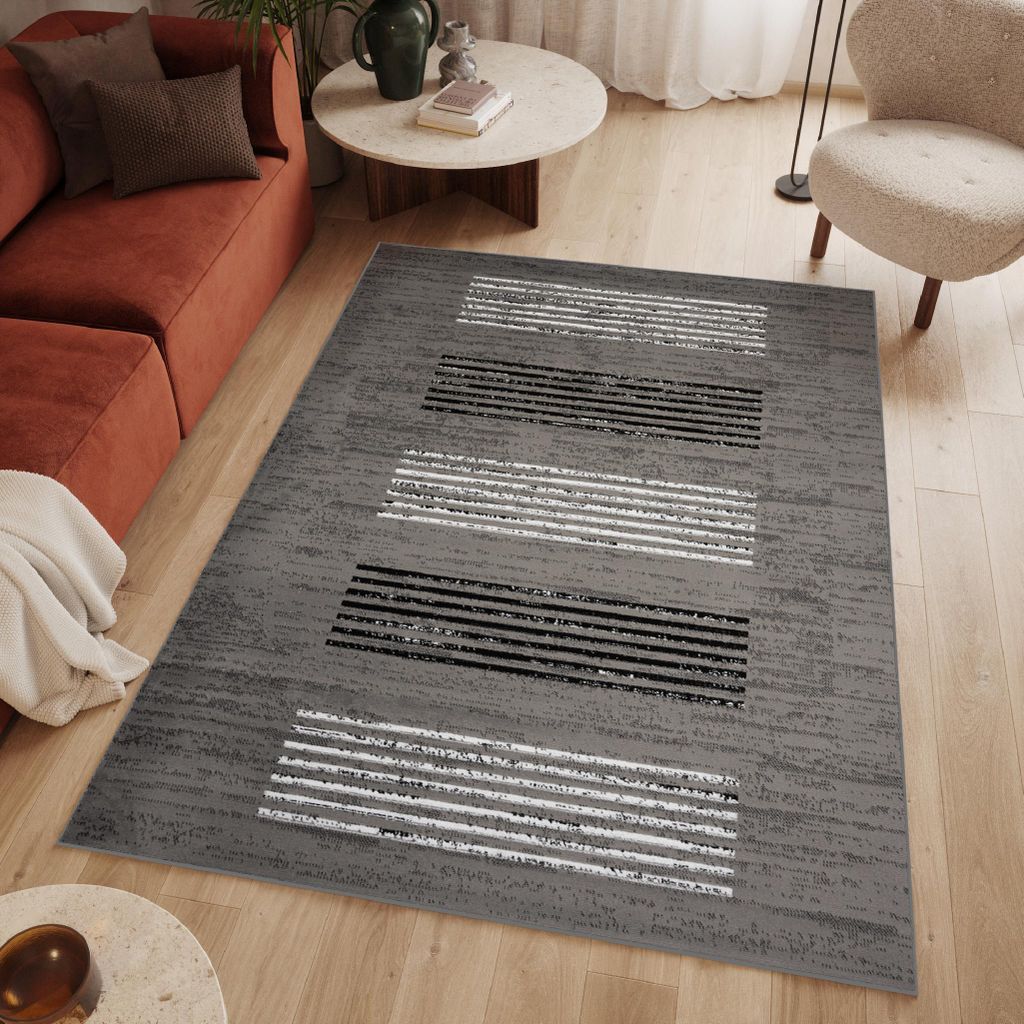 Tapiso Teppich LUXURY Geometrisch Grau Dunkelgrau Wohnzimmer 200 x 300 cm