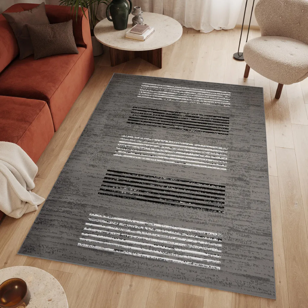 Tapis de Salon ÖKOTEX Gris Foncé 140 x 200 cm Tissage Luxury Durable