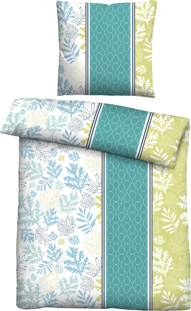 Traumhaft schlafen - Castell - Markenbettwäsche Baumwoll Renforce Bettwäsche 0040565 FLORAL LÄNGS color: türkis, size: 1x 155x220 cm + 1x 80x80 cm