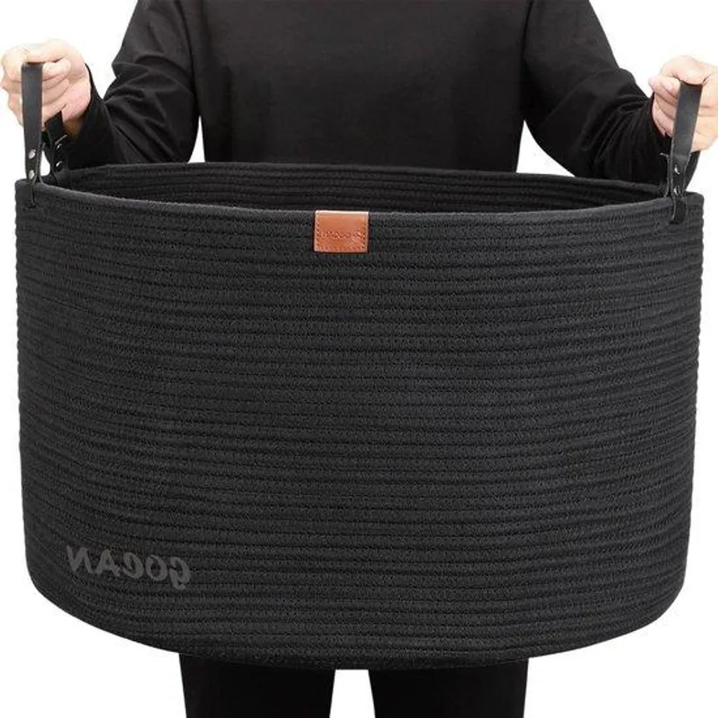 Coffre à linge avec assise rembourrée - Panier de rangement noir 56 cm