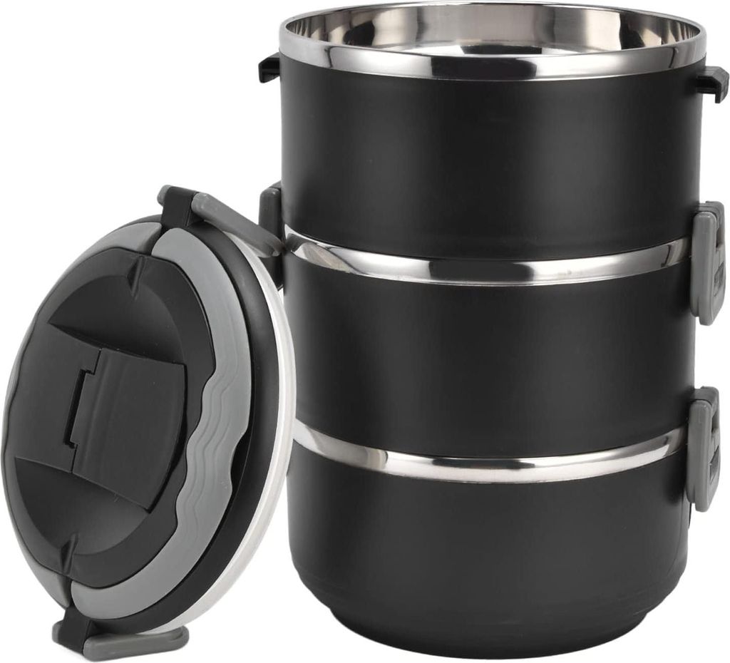 Mehrlagige Lunchbox - Stapelbare Lebensmittelcontainer - 3 Schichten - Schwarz - Metall