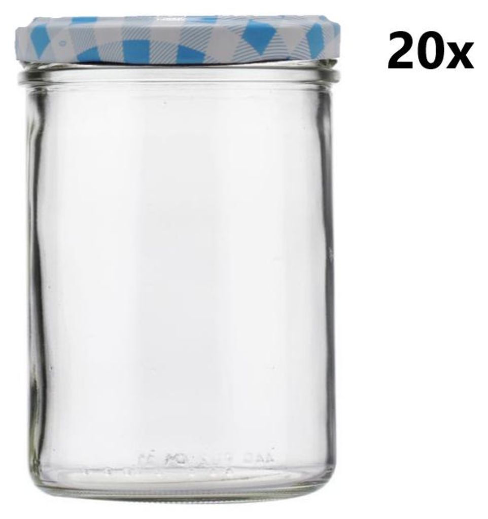 A clear glass jar with a checkered lid.