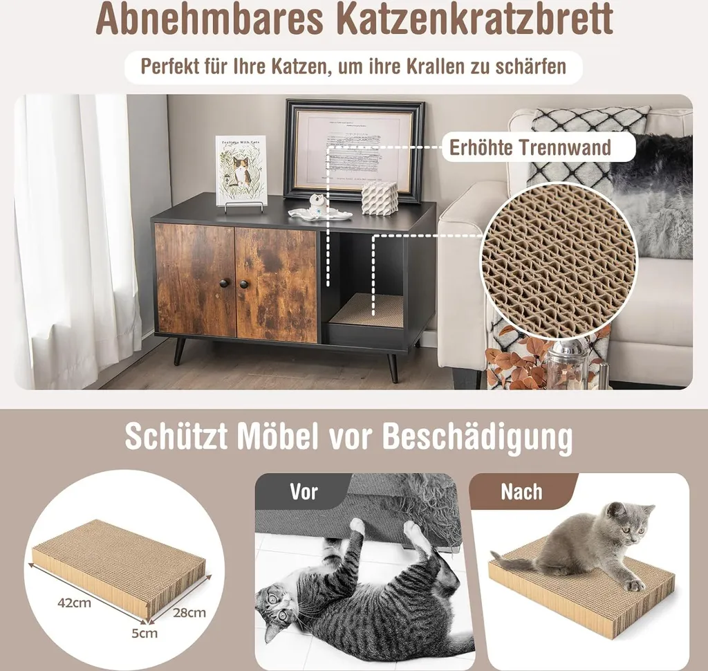 Table d'Appoint et Cache Litière pour Chat : Meuble Bois 90x50x54 cm