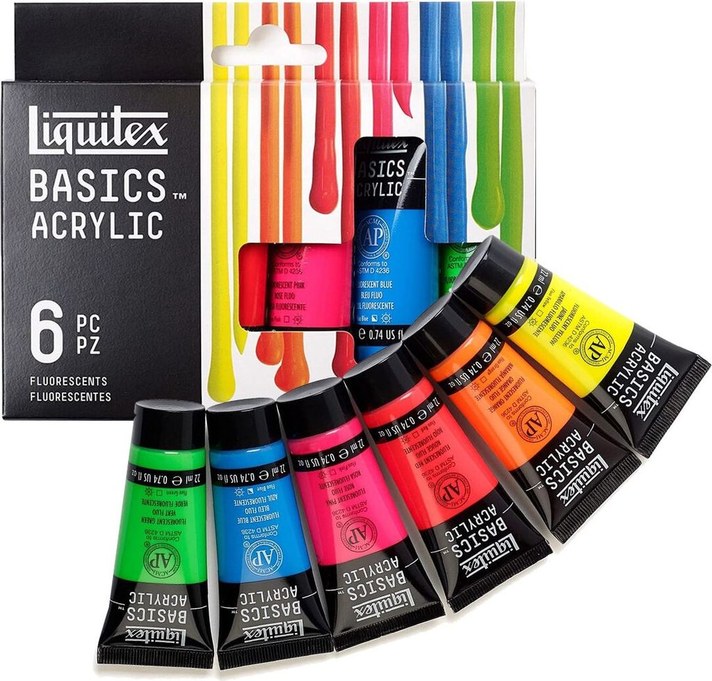 Liquitex Basics Acrylfarben-Set mit 6 fluoreszierenden Farben – 22ml