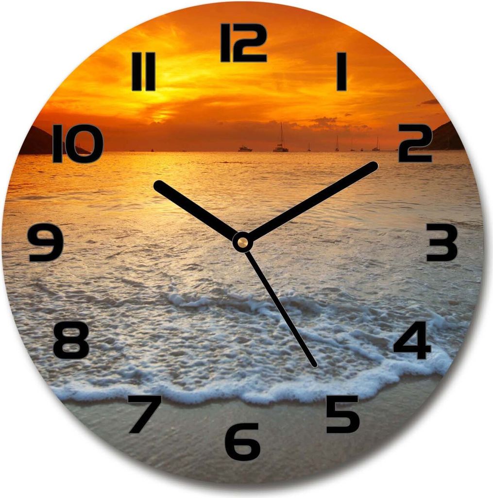 Wanduhr aus Glas 30fi Glasbild Glasuhr Gehärtetes Glas - schwarze-zeiger - Sunset sea