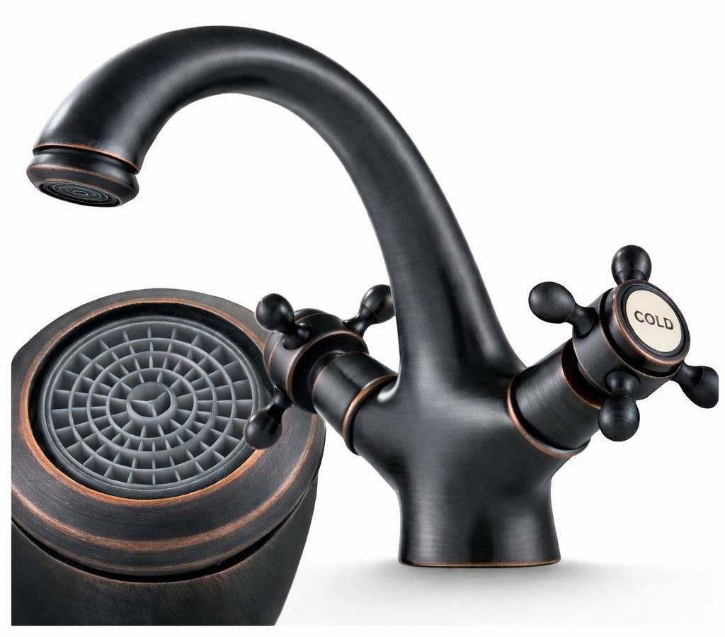 Ari Retro wastafelmengkraan, zwart, antiek messing, met 2 Productafbeelding 