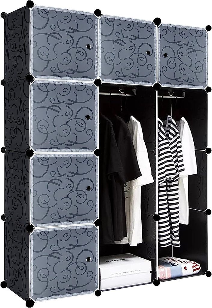 Armoire à vêtements noire Système d'étagères DIY en Image du produit 