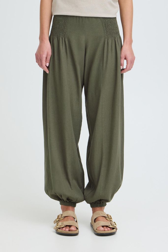 Oxmo OXNInna Damen Hose Freizeithose Pants Leinenmix Loose Fit