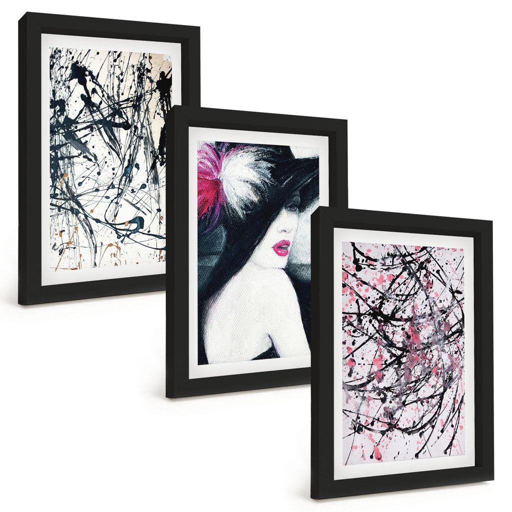 Bilder Set 3-teilig im schwarzen Rahmen – Wandbilder 3 Stück – gerahmte Poster für Wohnzimmer, Schlafzimmer und Flur – 20x30 cm – Abstrak...