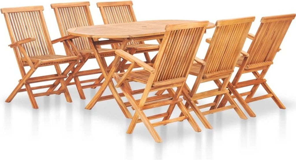 7-tlg. Garten-Essgruppe Klappbar Massivholz Teak Produktbild 