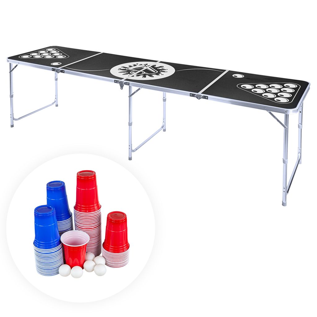 BeerBaller® ALLBLACK Beer Pong Tisch Edler Bier Pong Tisch mit Becherlöchern