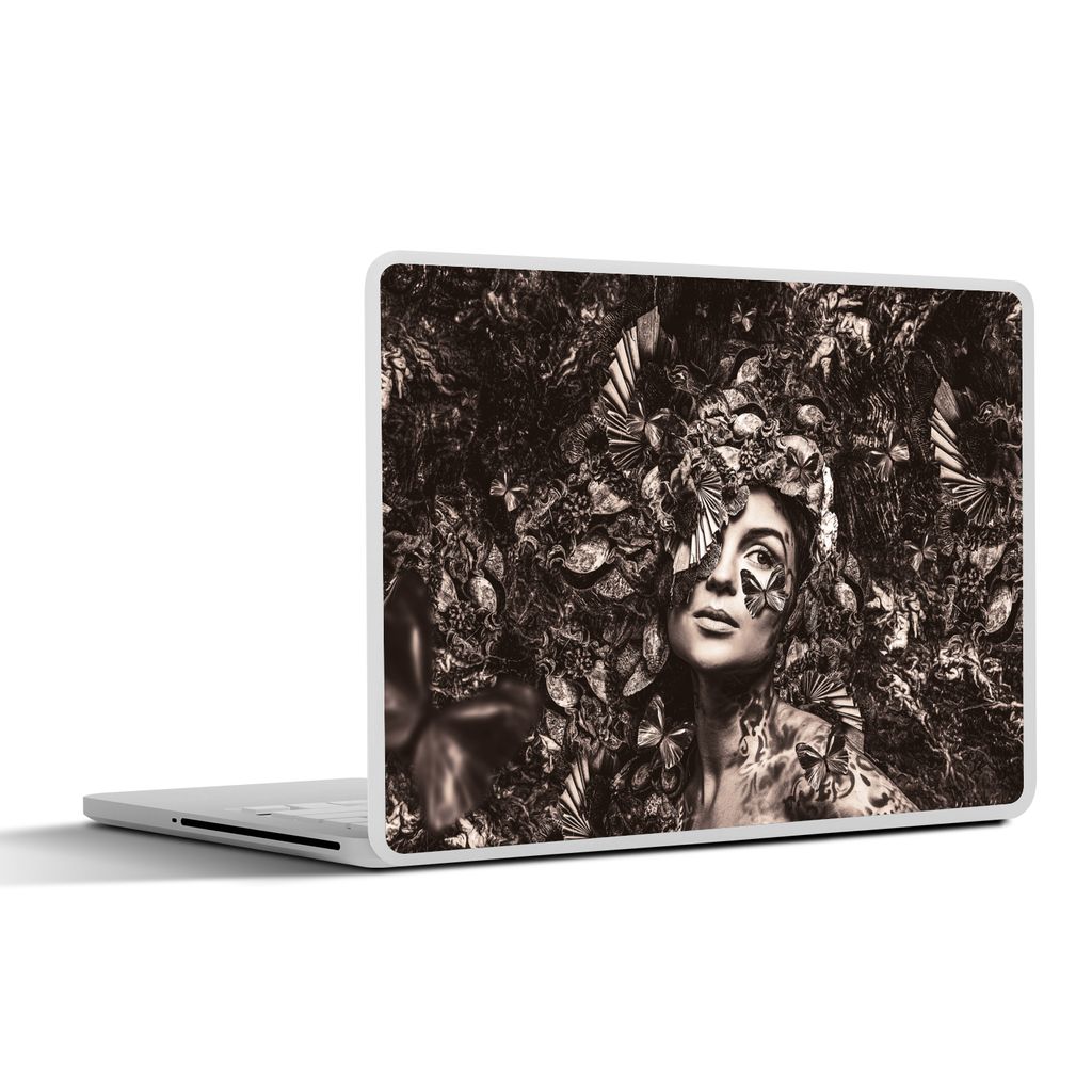 MuchoWow Laptop Aufkleber Sticker Cover Frau - Sepia - Luxus 40x30 cm - Laptop Dekoration - Selbstklebend