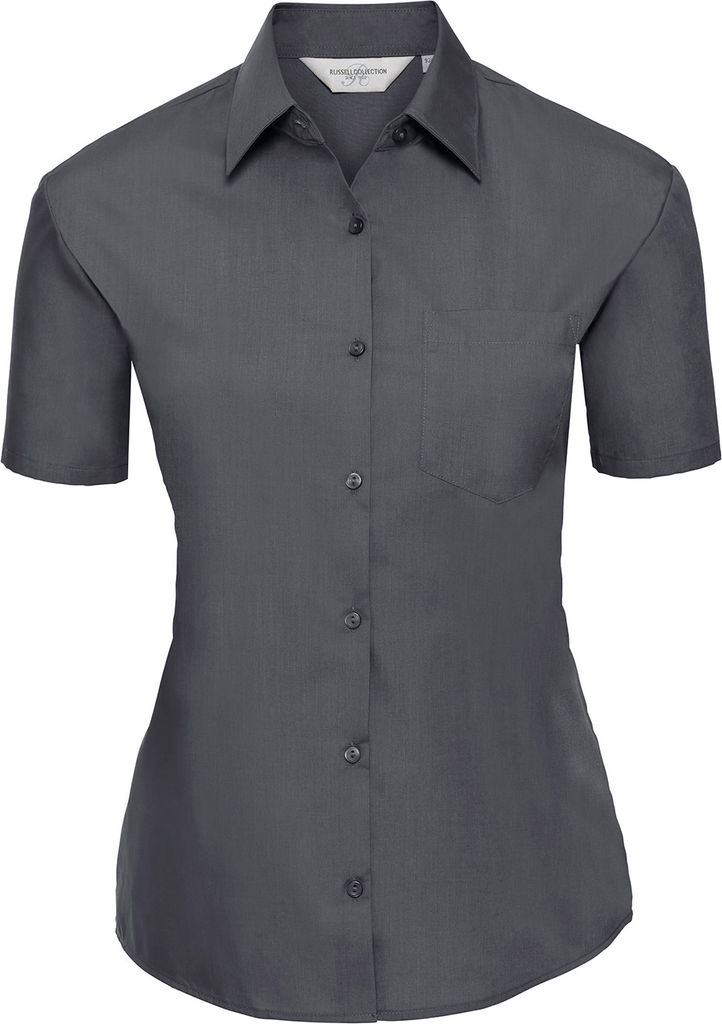 Russell Collection - Hemd Pflegeleicht für Damen kurzärmlig RW9460 (XS) (Grau)