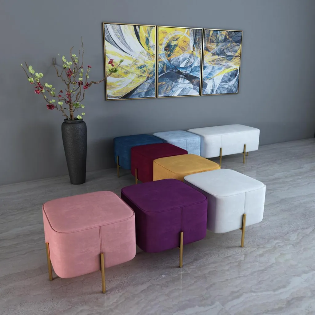 Tabouret Rembourré avec Pied Designer et Tablette Meuble Séjour Chic
