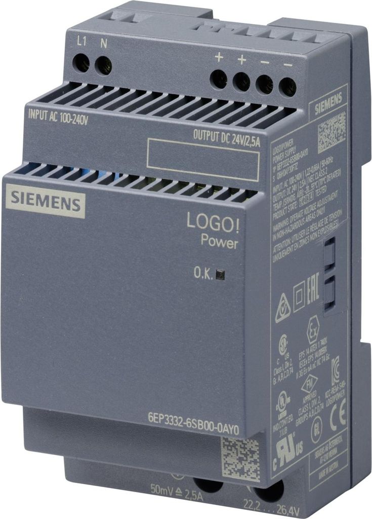 SIEMENS Stromversorgung LOGO! Power DC 24 V/2,5 A, 6EP3332-6SB00-0AY0