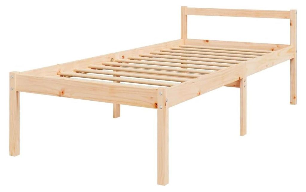 Seniorenbett aus Kiefernholz für das Schlafzimmer, Bettgestell mit Lattenrost und Kopfteil, Einzelbett 90x190cm