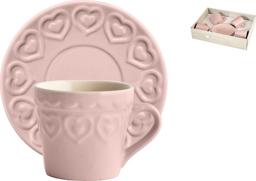 H&H – Fairylove – Kaffeetassen in Rosa mit Untertasse, cc165, 4er-Set