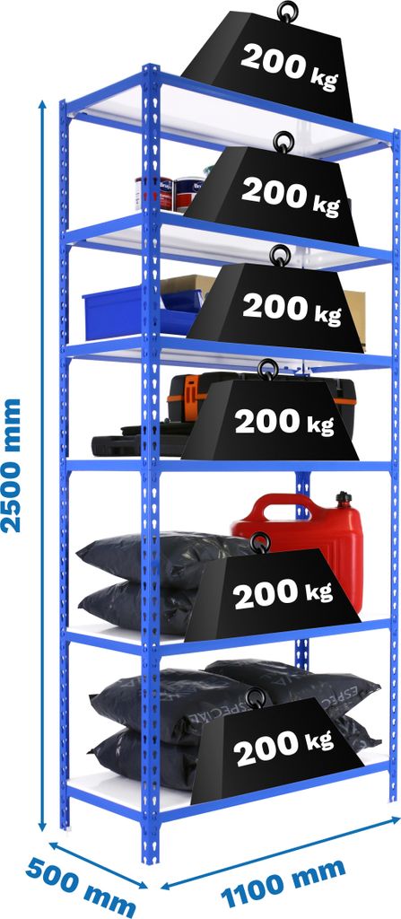 Simonrack Schwerlastregal SIMONCLICK SUPERPLUS 6 8435104954140 blau, weiß 110,0 x 50,0 x 250,0 cm