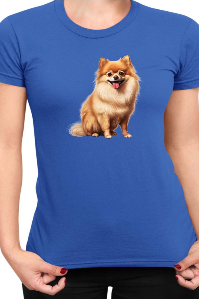 Damen T-Shirt Dogs Breeds Pomeranian Dog Breed 006, Lady XL / Blau