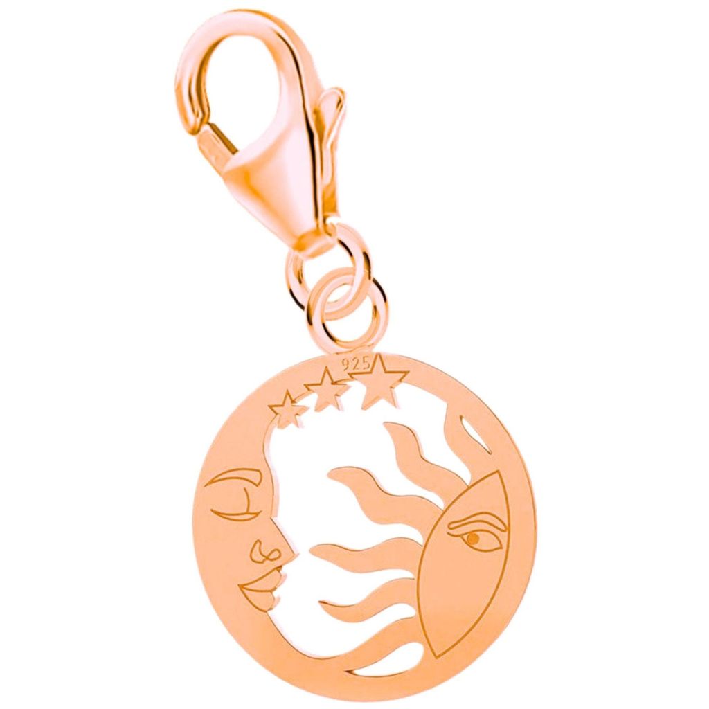 Sonne, Mond und Sterne Charm Anhänger I Licht und Schatten in Rosegold