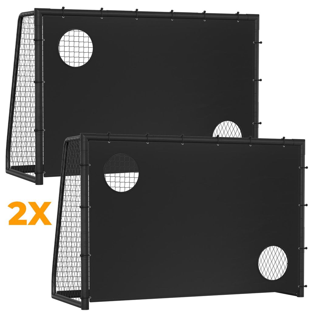 Ikodm 2er Set Fußballtor 300 x 200 x 120 cm – Großes Fußballtor aus Metall mit Torwand & Netz, für Garten, Training & Outdoor, Schwarz